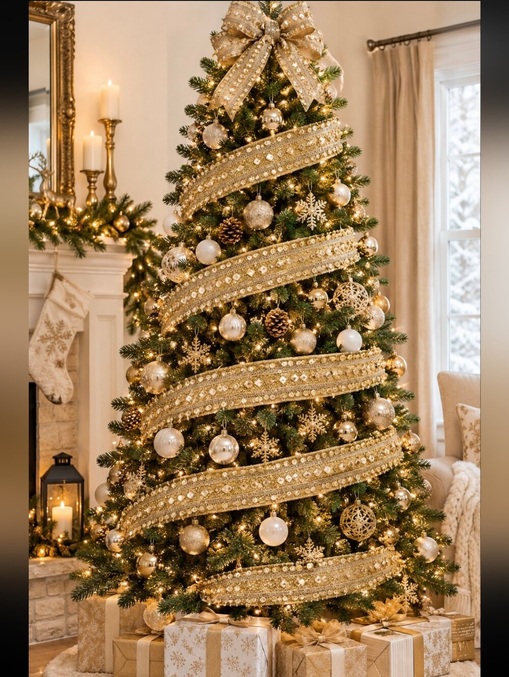 💛💫 FRONTGATE ROYAL JEWELED GOLD FAUX SILK RIBBON GARLAND 💫💛